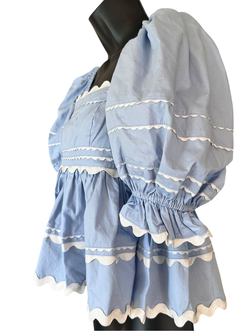 Sofie The Label Dani Contrast Trim Poplin Babydoll Top - Blue - Picture 3 of 12